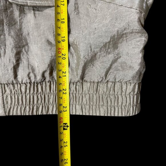 Vintage Windbreaker Jacket 1990s Womens Quilted Shoulders Large Petite Tan Gold - Picture 7 of 9